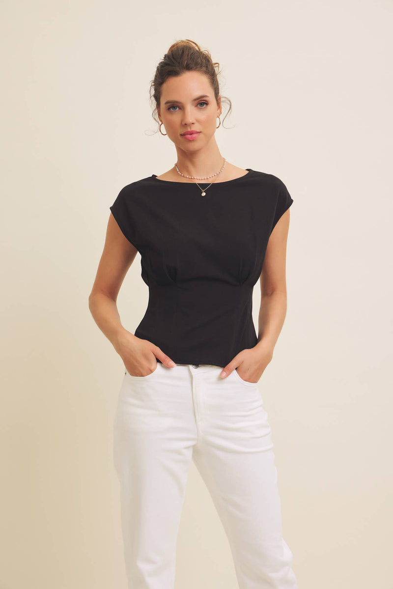 STRETCHY KNIT TOP WITH TAILORED WAIST - in february - Terra Cotta Gorge Co.