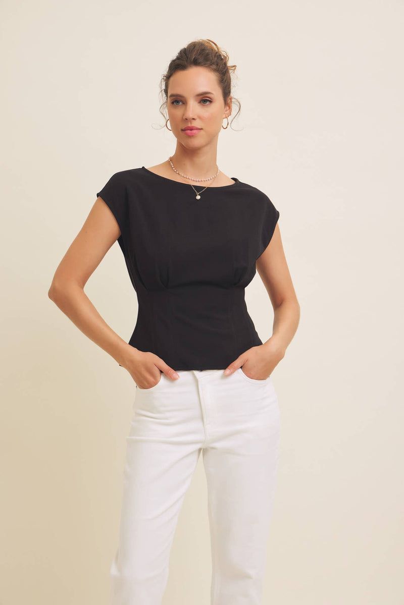 STRETCHY KNIT TOP WITH TAILORED WAIST - in february - Terra Cotta Gorge Co.