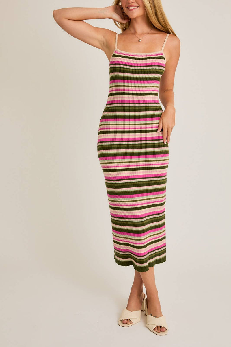 STRIPE PRINTED RIBBED MIDI DRESS - LE LIS - Terra Cotta Gorge Co.