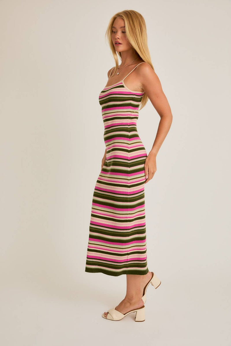 STRIPE PRINTED RIBBED MIDI DRESS - LE LIS - Terra Cotta Gorge Co.