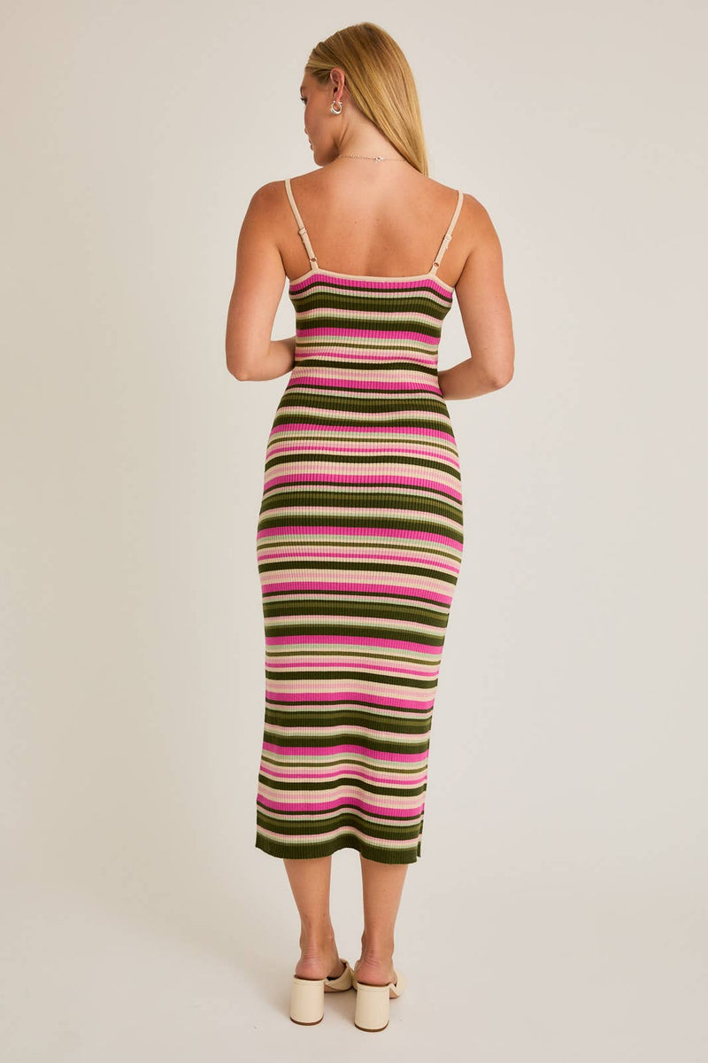 STRIPE PRINTED RIBBED MIDI DRESS - LE LIS - Terra Cotta Gorge Co.