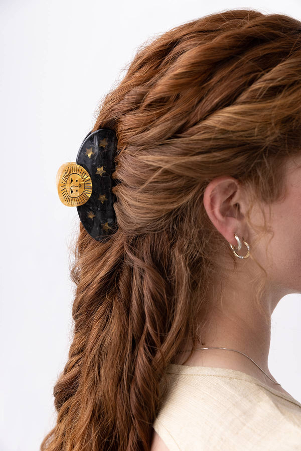 Sun and Stars Astrology Hair Claw in Gold and Black Acetate - WINONA IRENE - Terra Cotta Gorge Co.