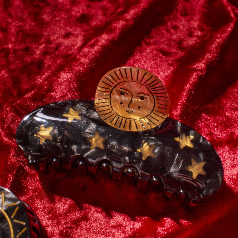 Sun and Stars Astrology Hair Claw in Gold and Black Acetate - WINONA IRENE - Terra Cotta Gorge Co.