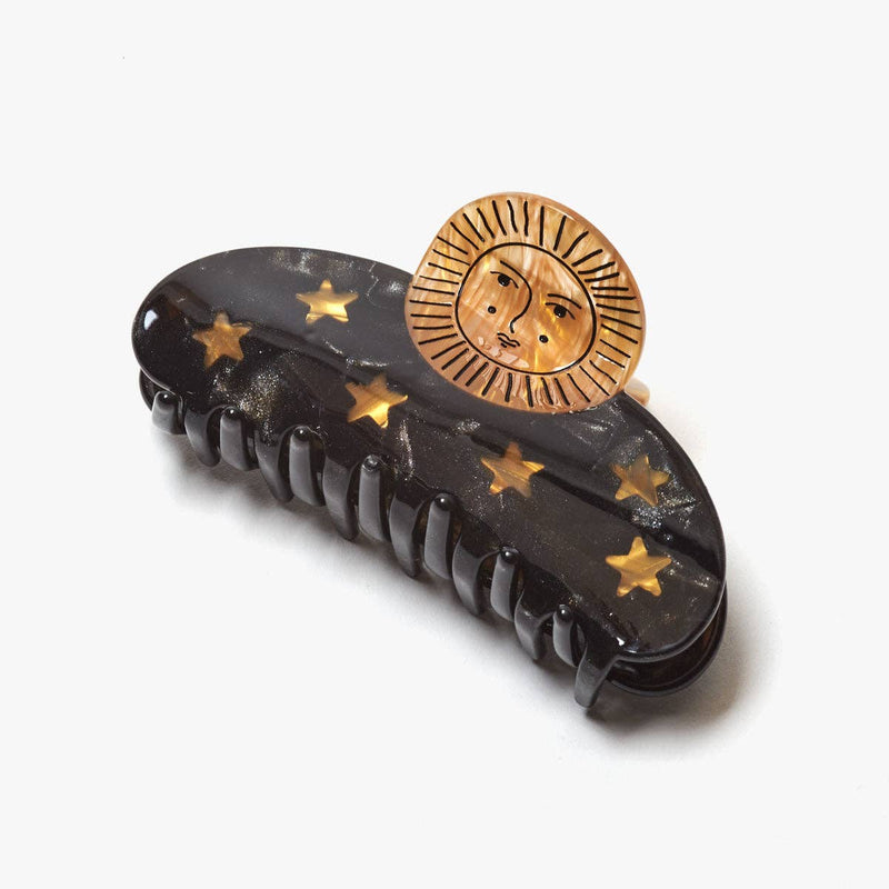 Sun and Stars Astrology Hair Claw in Gold and Black Acetate - WINONA IRENE - Terra Cotta Gorge Co.