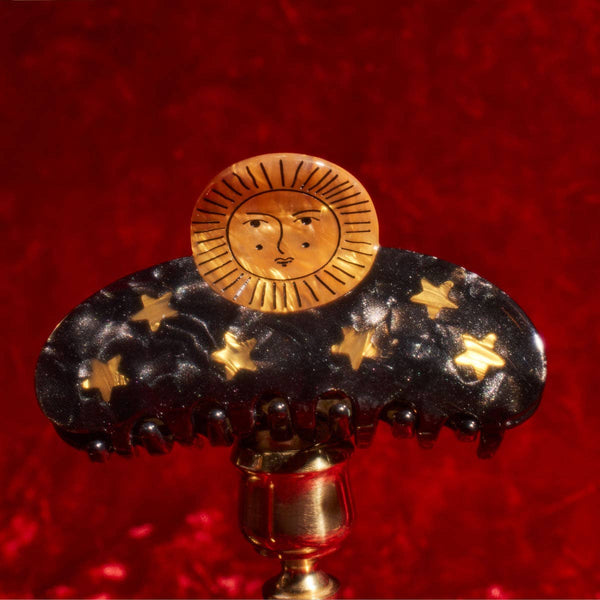 Sun and Stars Astrology Hair Claw in Gold and Black Acetate - WINONA IRENE - Terra Cotta Gorge Co.