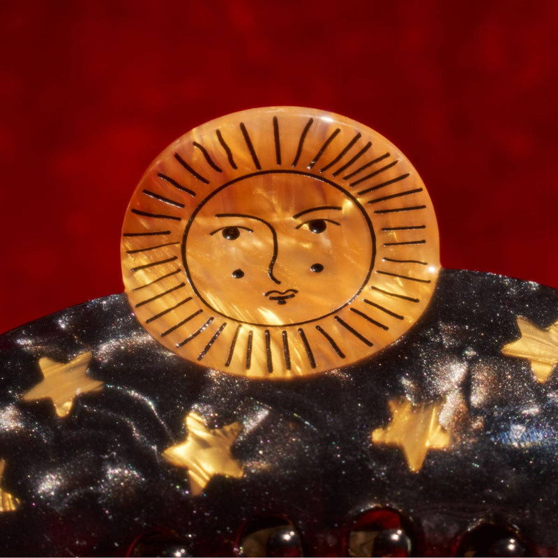 Sun and Stars Astrology Hair Claw in Gold and Black Acetate - WINONA IRENE - Terra Cotta Gorge Co.