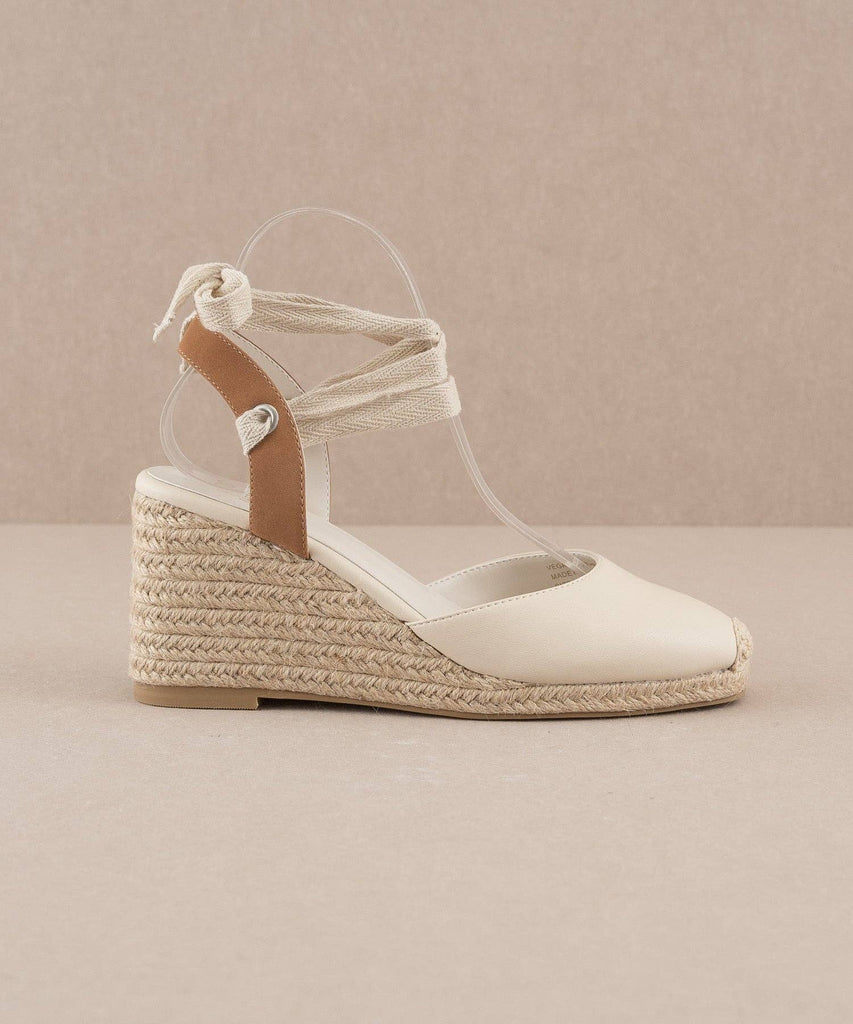 Lace Up Espadrille Wedge Sandals Open Toe The Alondra Beige Lace