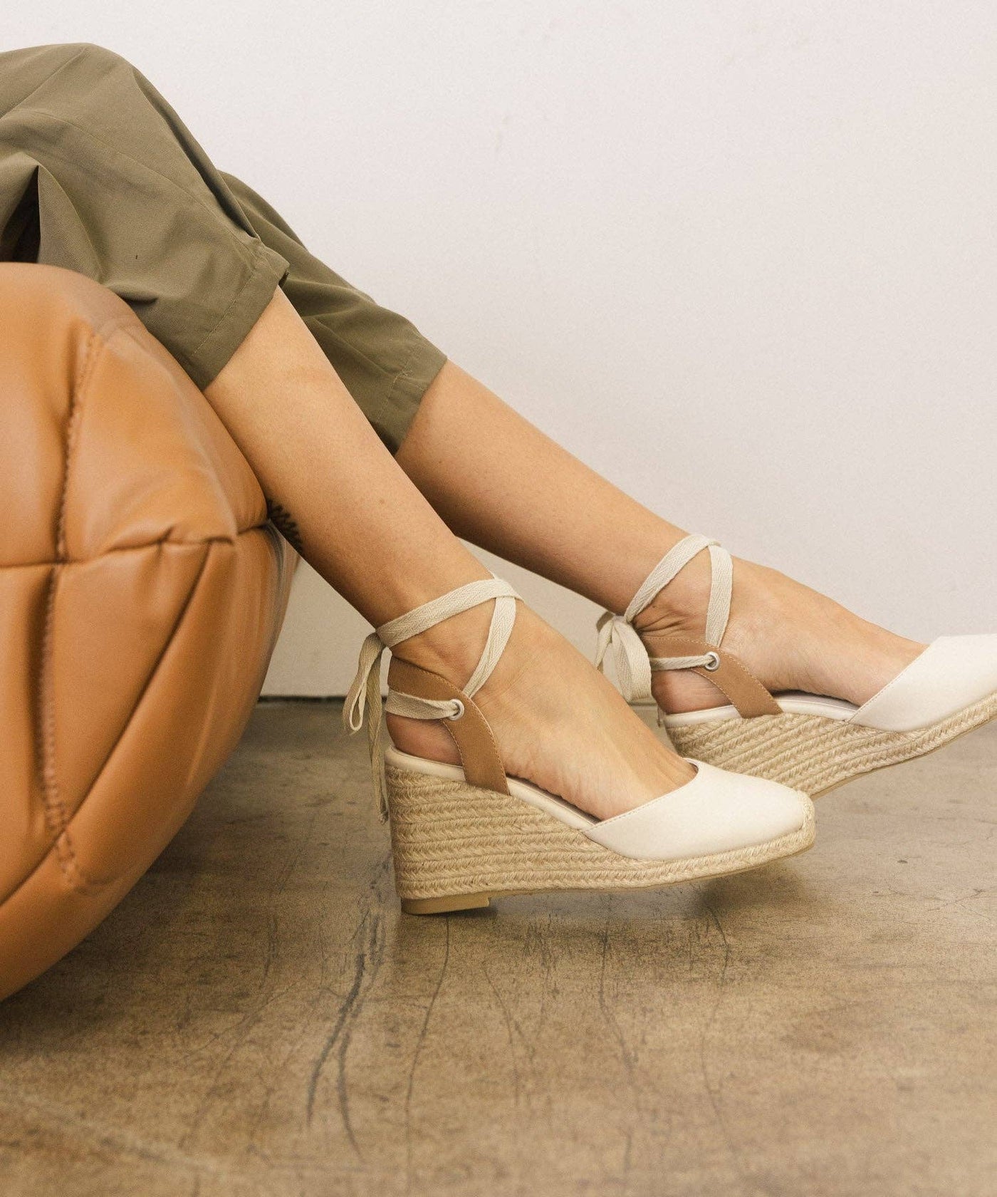 The Alondra Beige | Lace Up Espadrille Wedge - Terra Cotta