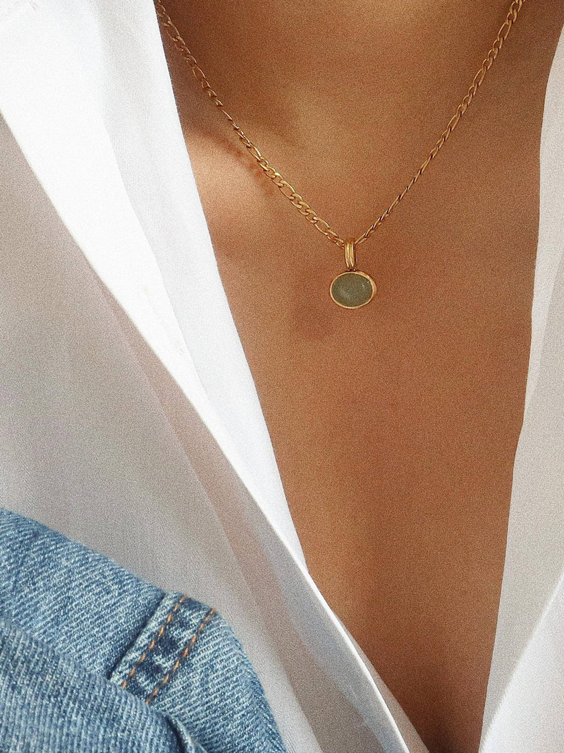 Winslow Non - Tarnish Green Stone Pendant Chain Necklace - Flânerie by MAIQ - Terra Cotta Gorge Co.