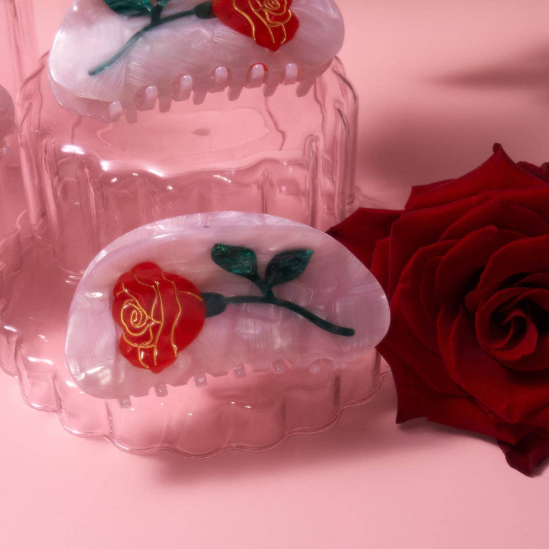 Women's Belle Pink Single Red Rose Acetate Hair Claw - WINONA IRENE - Terra Cotta Gorge Co.