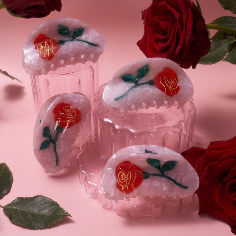 Women's Belle Pink Single Red Rose Acetate Hair Claw - WINONA IRENE - Terra Cotta Gorge Co.