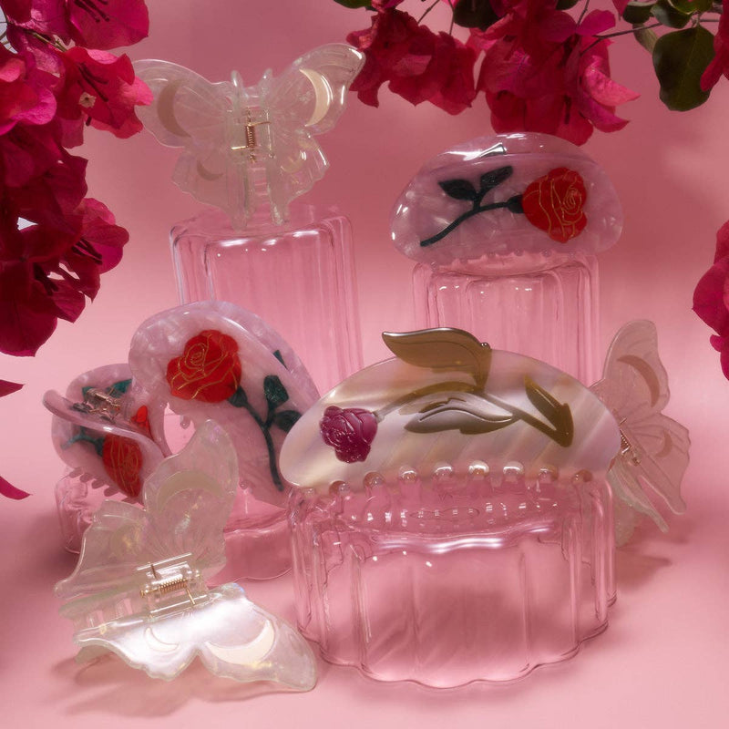 Women's Belle Pink Single Red Rose Acetate Hair Claw - WINONA IRENE - Terra Cotta Gorge Co.