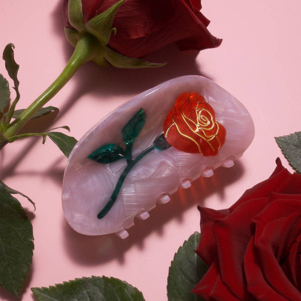 Women's Belle Pink Single Red Rose Acetate Hair Claw - WINONA IRENE - Terra Cotta Gorge Co.