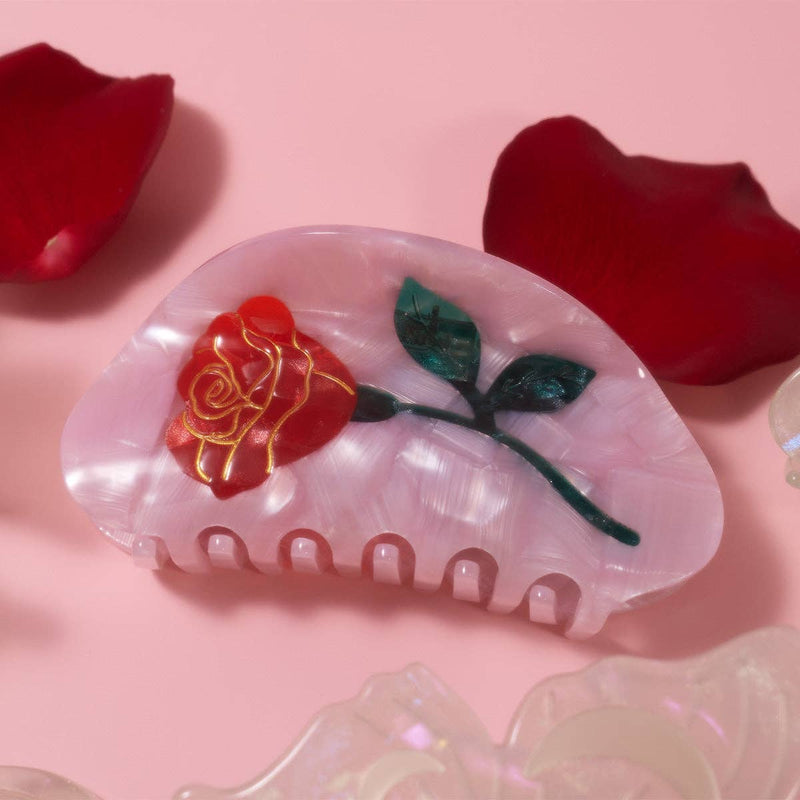 Women's Belle Pink Single Red Rose Acetate Hair Claw - WINONA IRENE - Terra Cotta Gorge Co.