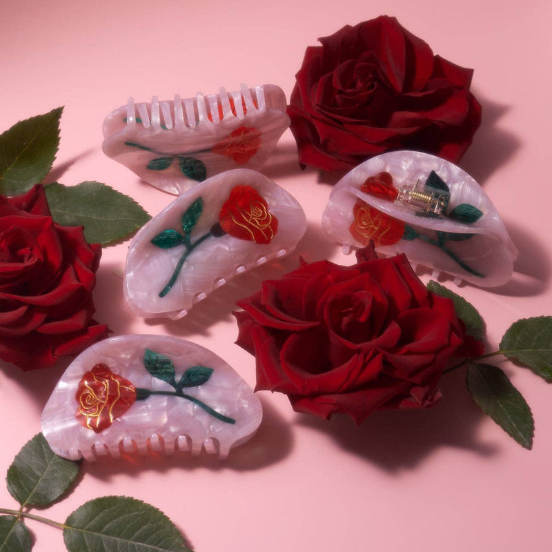 Women's Belle Pink Single Red Rose Acetate Hair Claw - WINONA IRENE - Terra Cotta Gorge Co.
