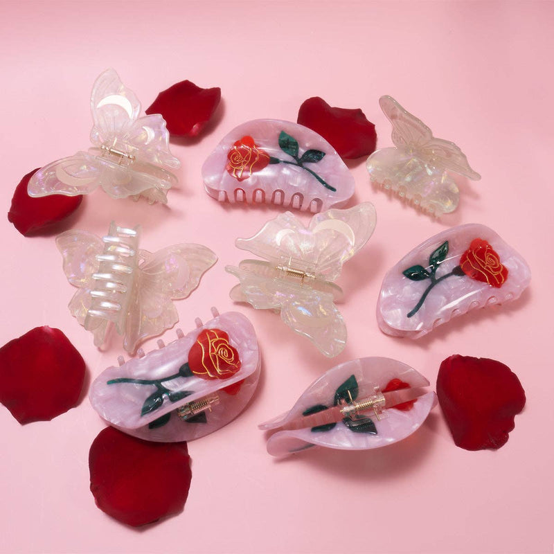 Women's Belle Pink Single Red Rose Acetate Hair Claw - WINONA IRENE - Terra Cotta Gorge Co.