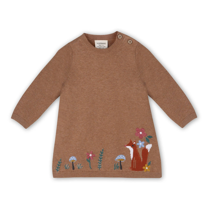 Woodland Squirrel Ruffle Baby Girl Sweater Dress - Viverano Organics - Terra Cotta Gorge Co.