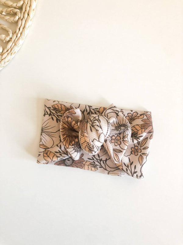 Ribbed Jersey Retro Flowers  Headband Bow