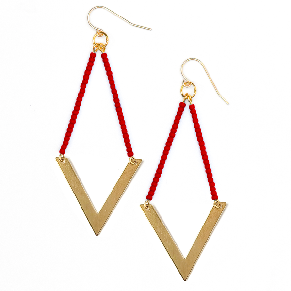 Geometric Beaded Earrings - Bold Red