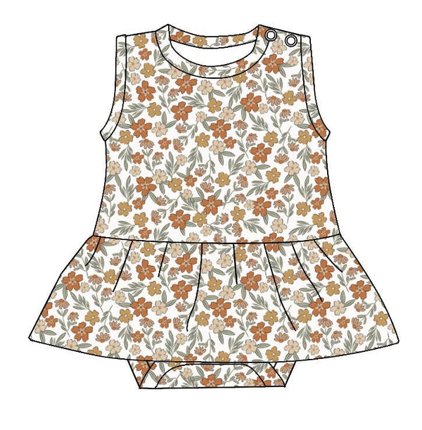 Bamboo Sleeveless Skirted Romper - Clay Floral