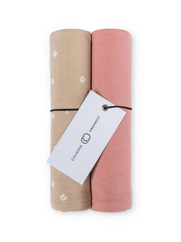 Burp Cloth (2-pack) - Tulip Print and Rose