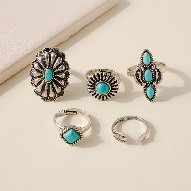 Western Stone Metal Rings Set