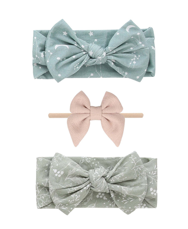 Bamboo and Cream Baby Bow Headband Gift Set