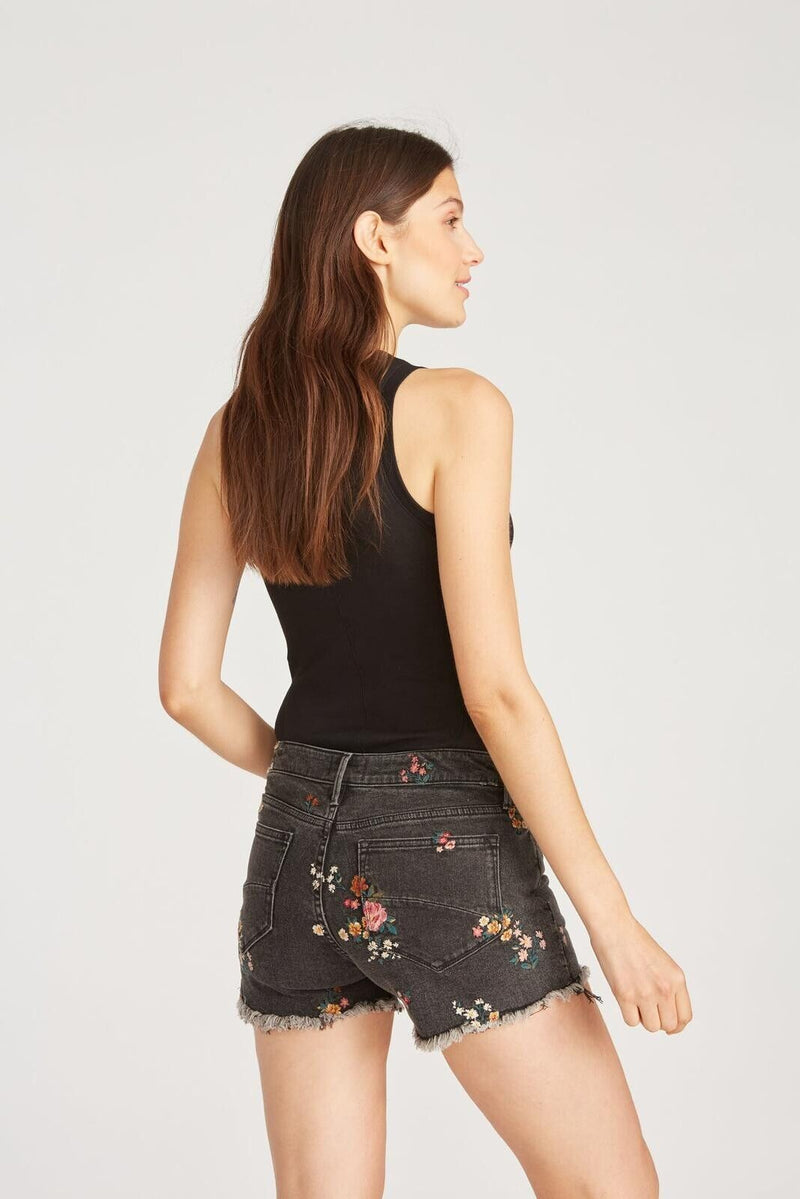 Black Floral Embroidered Jean Short - Terra Cotta Gorge Co.