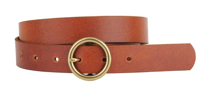 Brass-Toned Circle Buckle Leather Belt - Most Wanted USA - Terra Cotta Gorge Co.