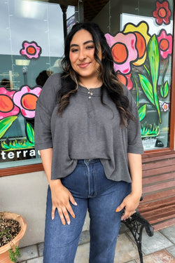 Charcoal Drop Shoulder Oversized Top - Terra Cotta Gorge Co.