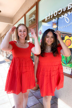 Cherry Red Off The Shoulder Tiered Mini Dress - Hem & Thread - Terra Cotta Gorge Co.