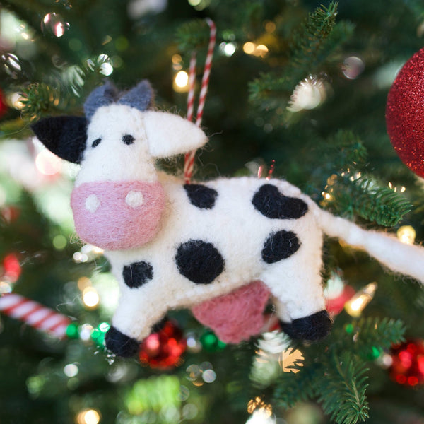 Cow Felt Wool Christmas Ornament - Ornaments 4 Orphans - Terra Cotta Gorge Co.