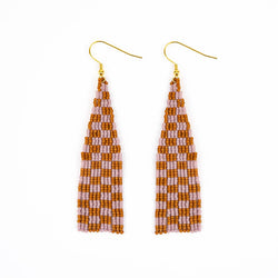 Delica Checkerboard Fringe Earrings - Terra Cotta Gorge Co.