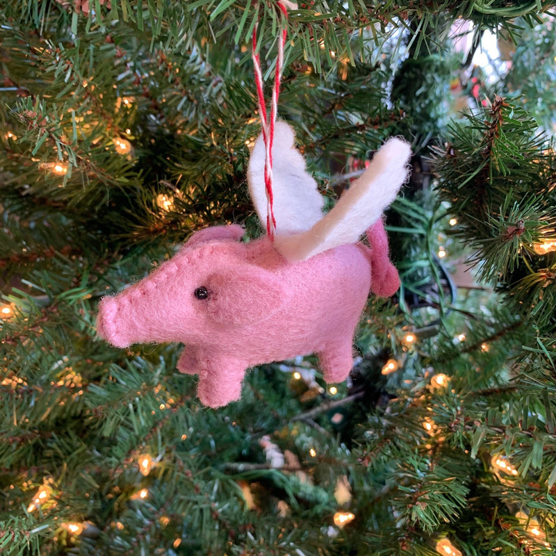 Flying Pig Felt Wool Christmas Ornament - Ornaments 4 Orphans - Terra Cotta Gorge Co.
