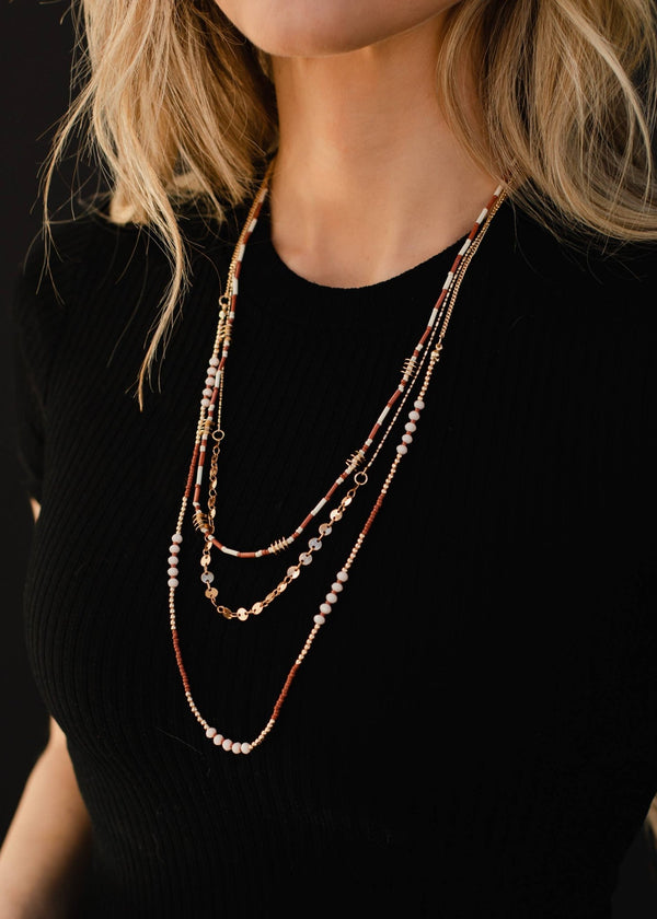 Gold, Cream & Brown Beaded Necklace - Terra Cotta Gorge Co.