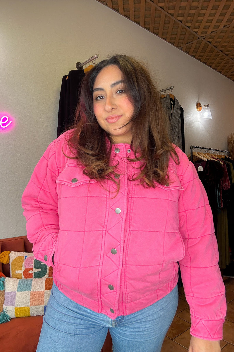 Hot Pink Quilted Oversized Jacket - Blue B. - Terra Cotta Gorge Co.