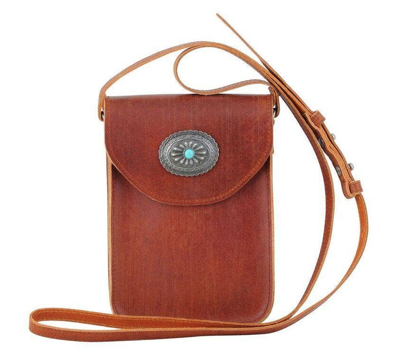 Leather Concho Cellphone Crossbody - Most Wanted USA - Terra Cotta Gorge Co.