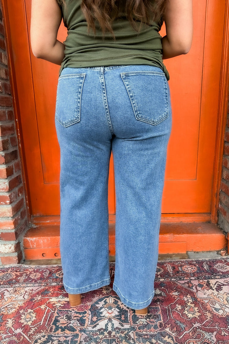 Medium Wash Patch Pocket Wide Leg Jeans - Just USA - Terra Cotta Gorge Co.