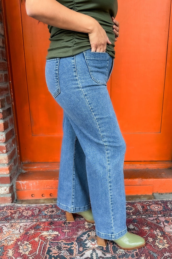 Medium Wash Patch Pocket Wide Leg Jeans - Just USA - Terra Cotta Gorge Co.