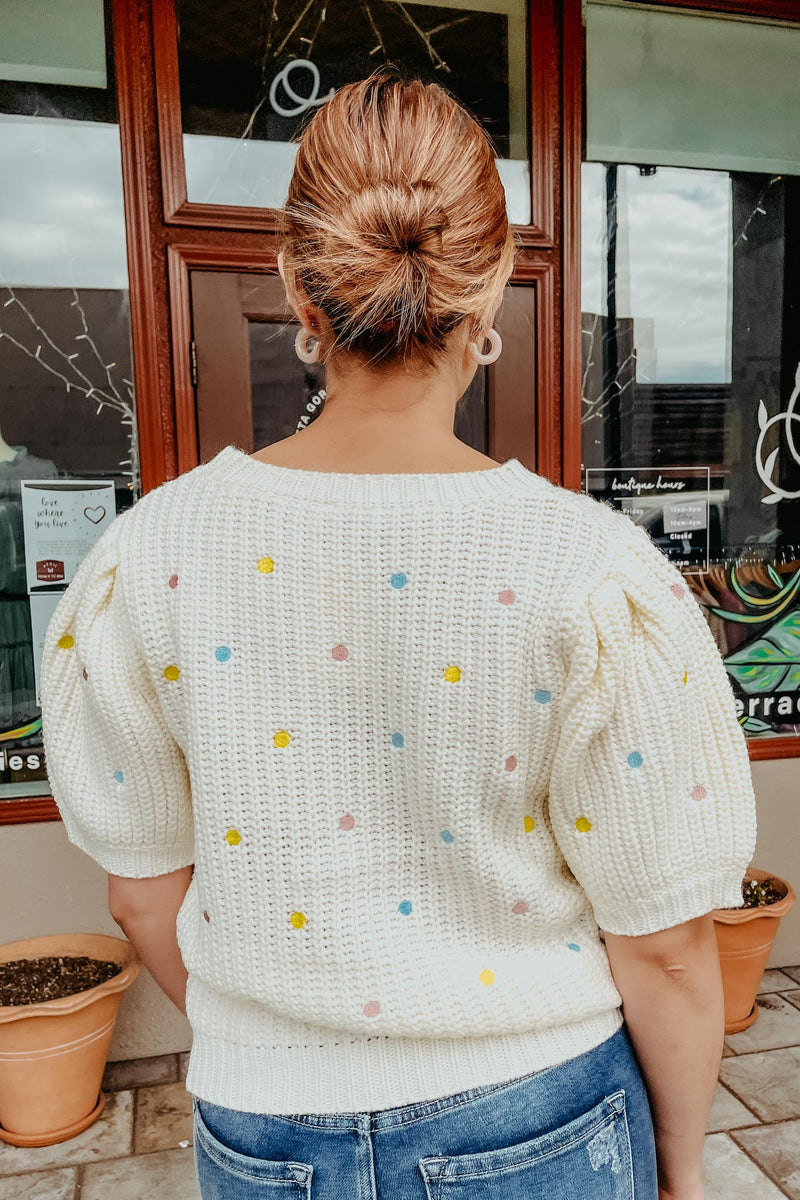 Pastel Dot Embroidered Sweater - 2.7 August Apparel - Terra Cotta Gorge Co.