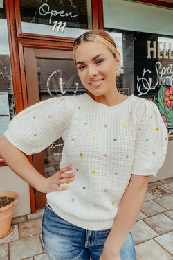 Pastel Dot Embroidered Sweater - 2.7 August Apparel - Terra Cotta Gorge Co.