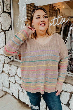 Plus Rainbow Striped Sweater - Terra Cotta Gorge Co.