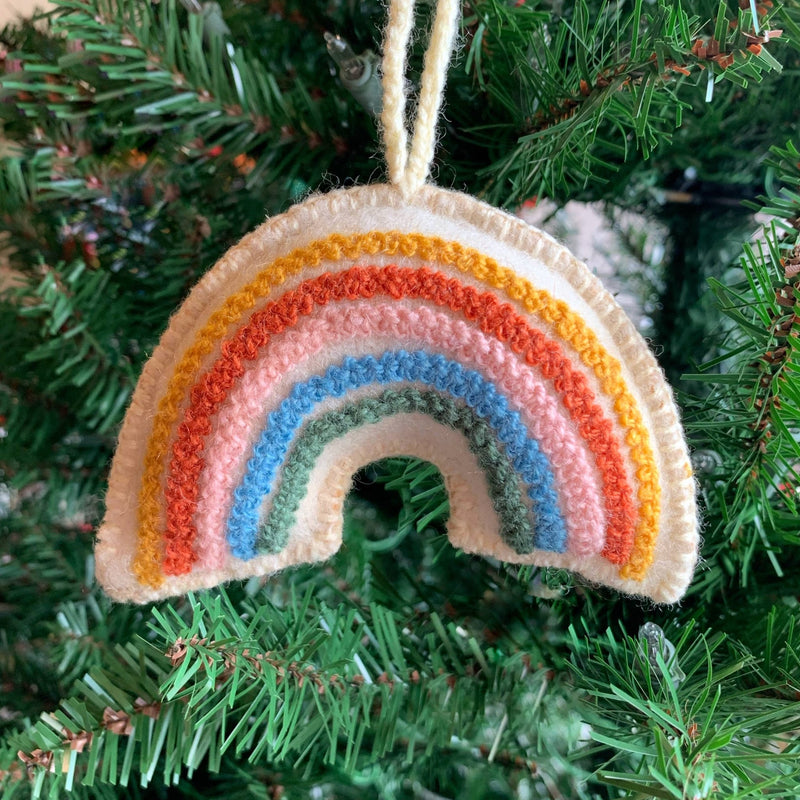 Rainbow Embroidered Wool Christmas Ornament - Ornaments 4 Orphans - Terra Cotta Gorge Co.
