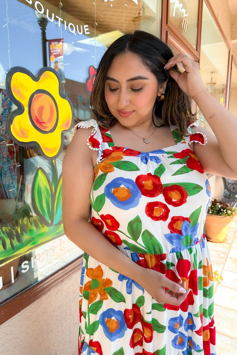 Red White And Blue Floral Midi Dress - THML - Terra Cotta Gorge Co.