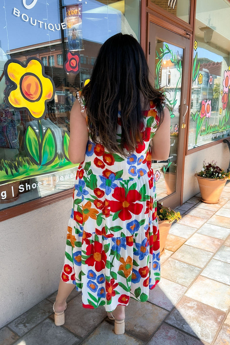 Red White And Blue Floral Midi Dress - Terra Cotta Gorge Co.
