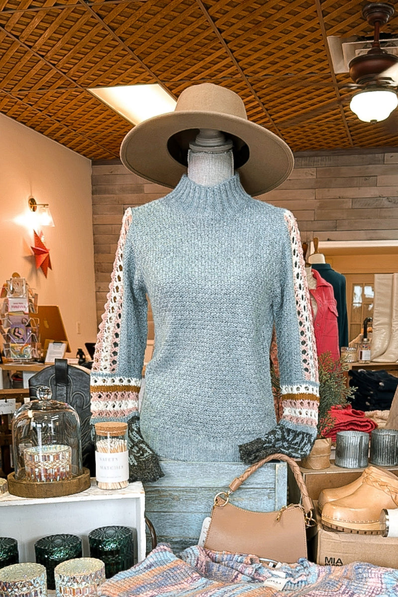 Sea Foam Crochet Sleeve Sweater - MYSTREE - Terra Cotta Gorge Co.
