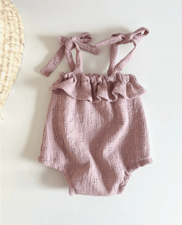 Soft Mauve Baby Eyelet Romper - Switheart - baby apparel - Terra Cotta Gorge Co.