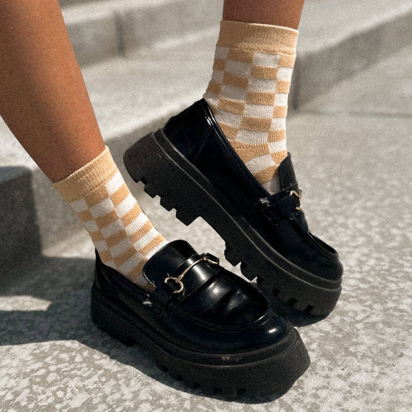 Tan Checker Socks - Denim & Daisy - Terra Cotta Gorge Co.