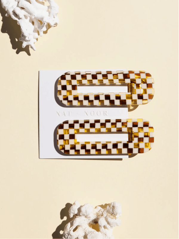 Tortoise Duo In Checkered Hair Clips - Terra Cotta Gorge Co.