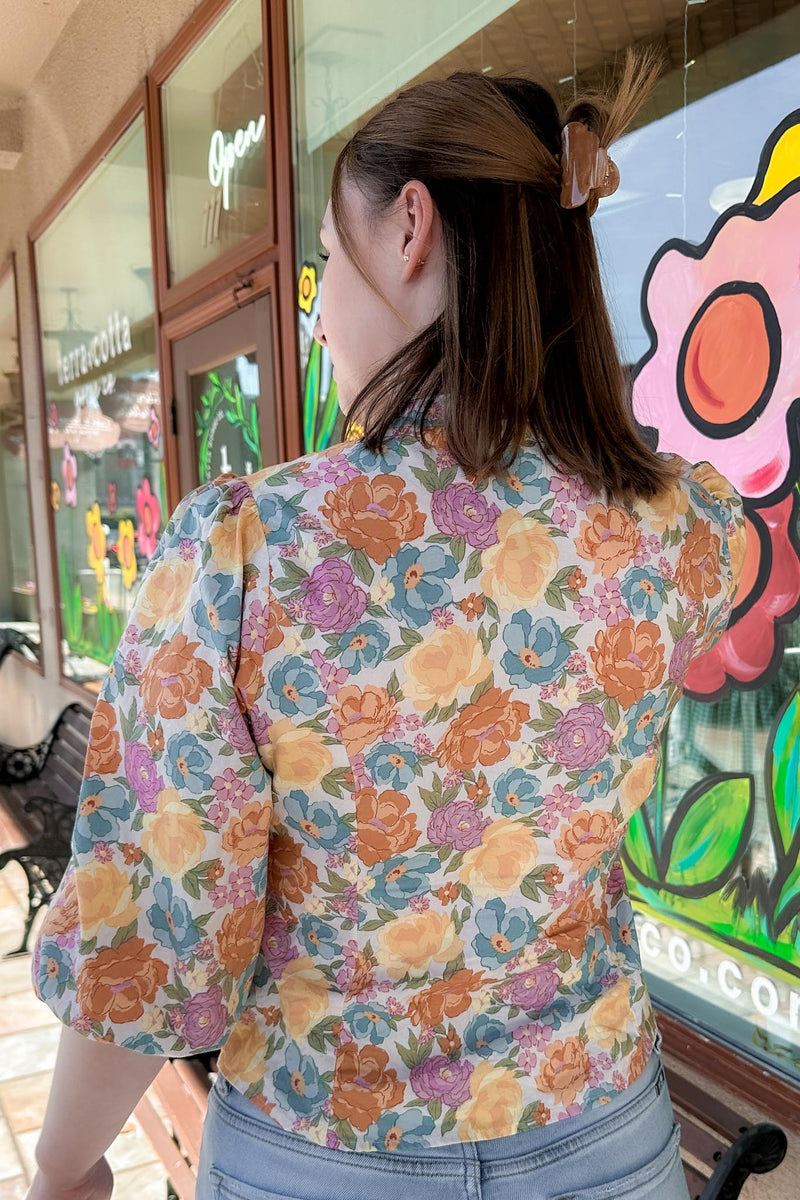 Vintage Floral Puff Sleeve Top - Lush - Terra Cotta Gorge Co.